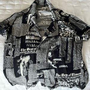 Reformation newsprint short sleeve blouse